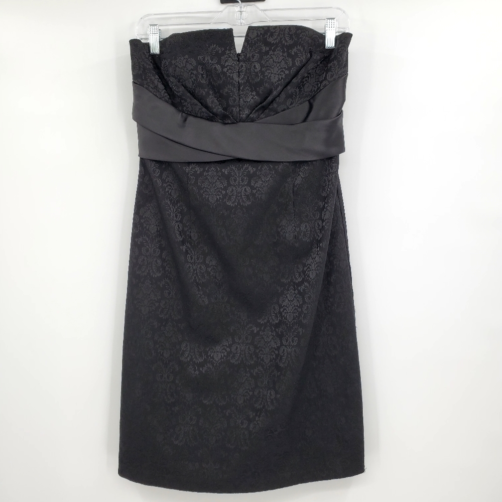 White House Black Market Damask Embroidered Black Strapless Mini Dress